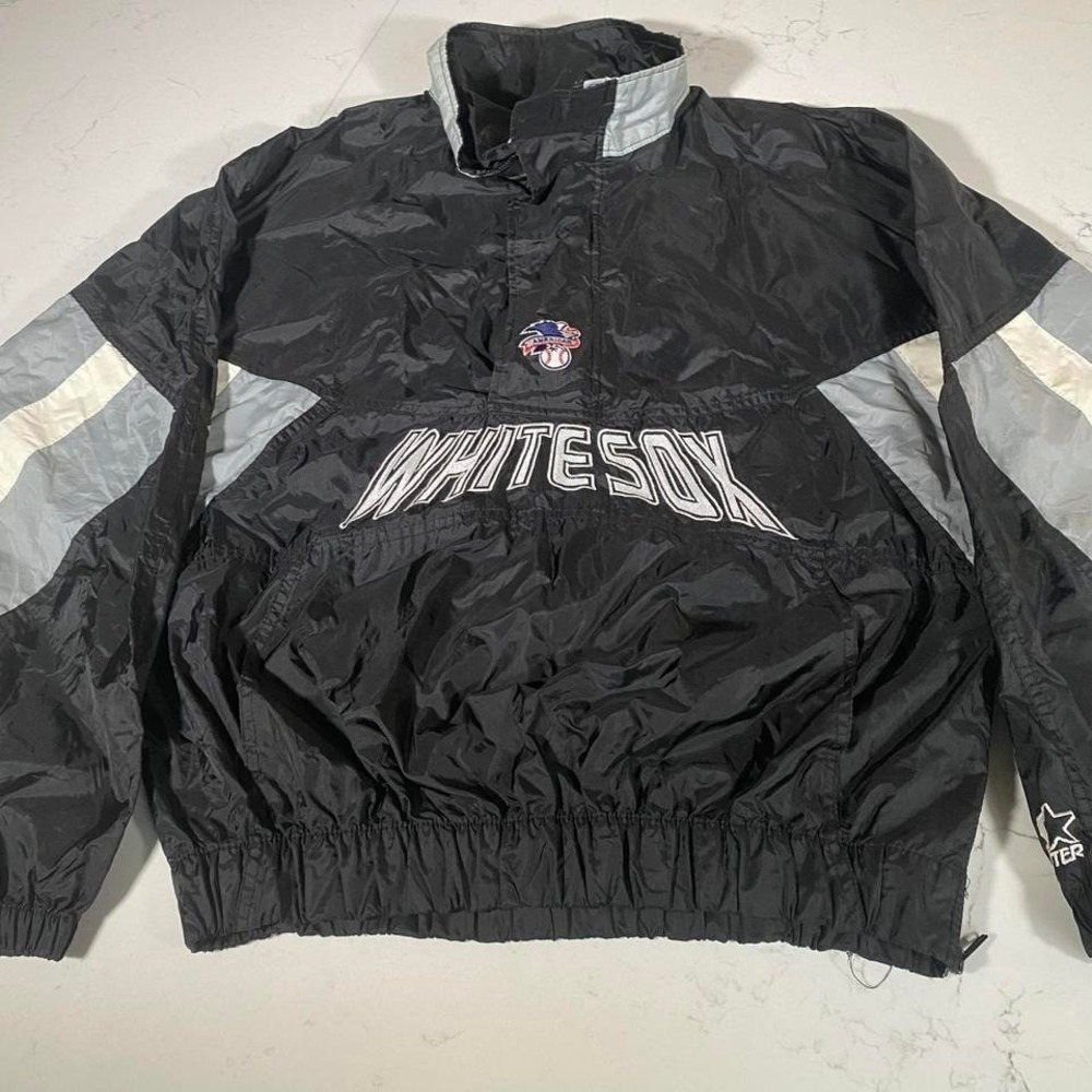 Vintage 90s Starter Chicago White Sox Pullover Jacket‎ Black MLB Large